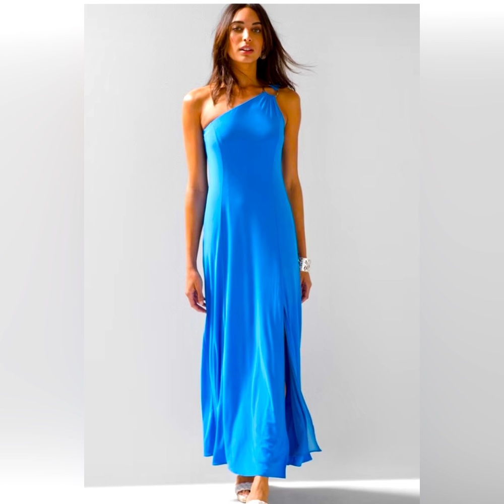 One-Shoulder Slit Leg Matte Jersey Maxi Dress
